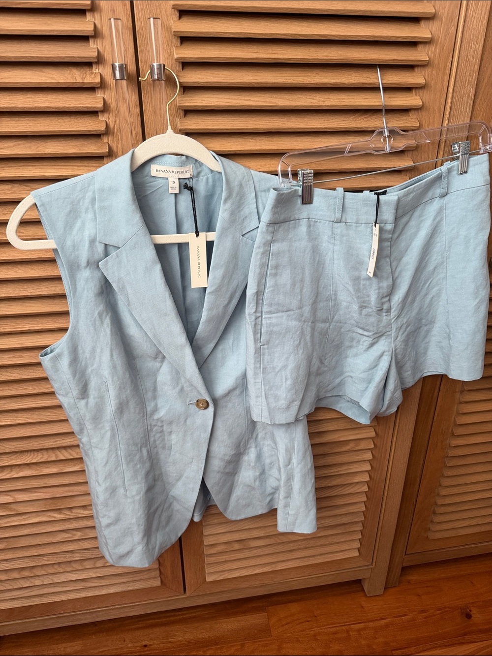 Banana Republic Light Blue Linen Vest & Shorts